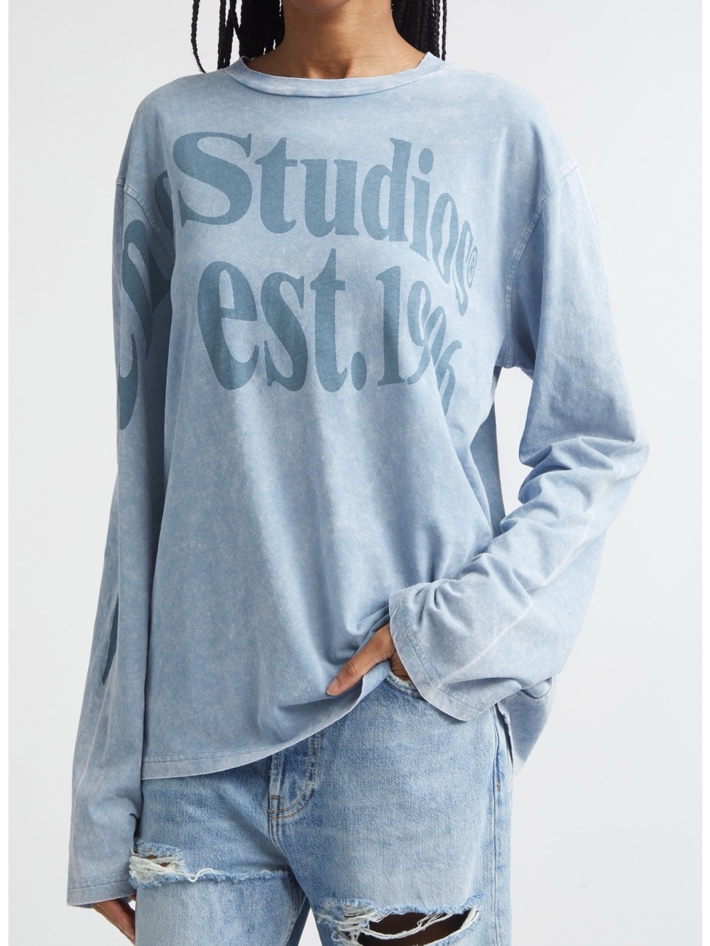 Acne Studios Edden Projection Logo Organic Cotton & Hemp T-Shirt Dusty Blue M